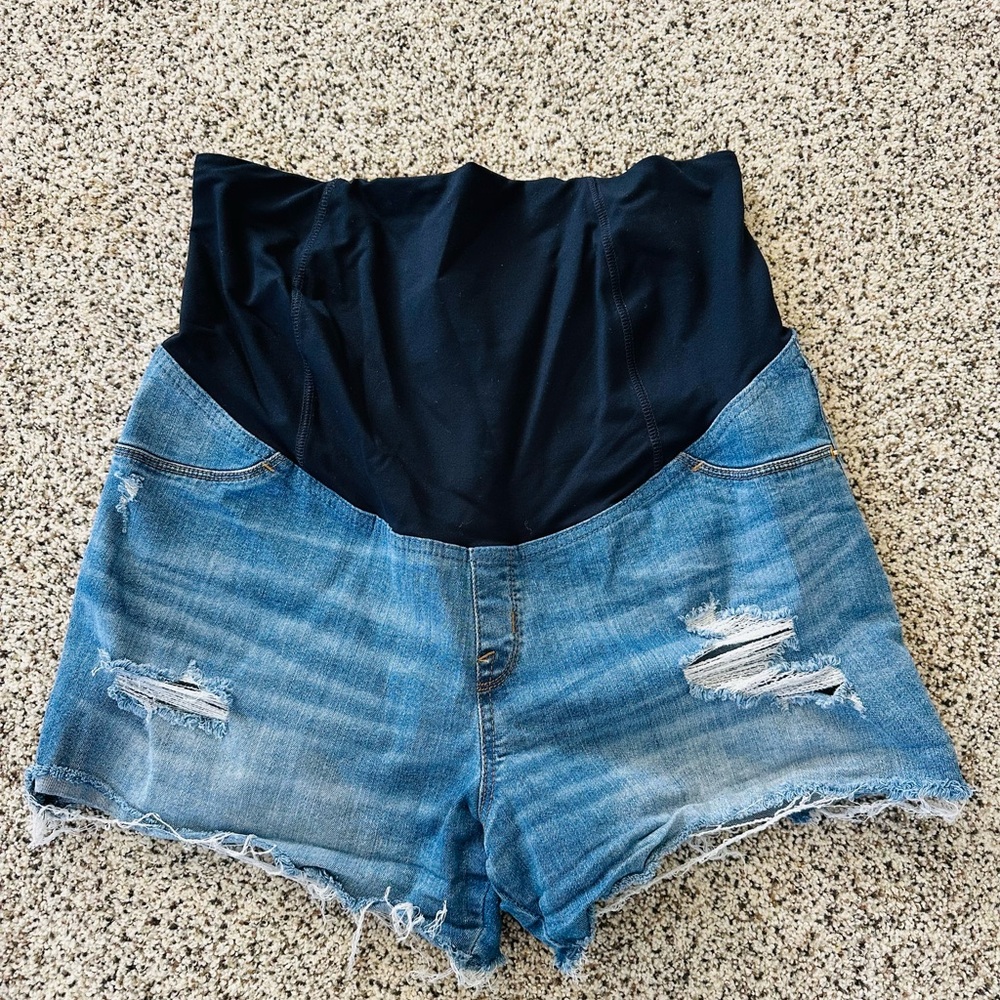 Distressed Maternity Jean Shorts